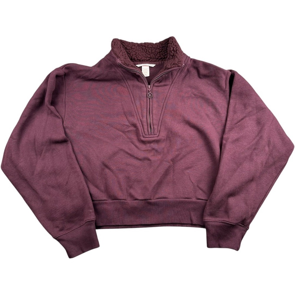 Victoria's Secret Sherpa Collar Quarter Zip Sweatshirt Burgundy Cropped
L 234